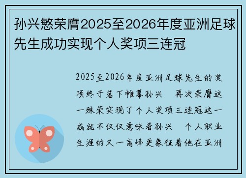 孙兴慜荣膺2025至2026年度亚洲足球先生成功实现个人奖项三连冠