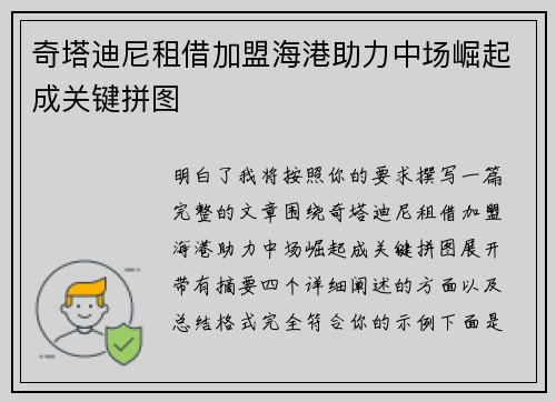 奇塔迪尼租借加盟海港助力中场崛起成关键拼图 奇塔迪尼租借加盟海港助力中场崛起成关键拼图